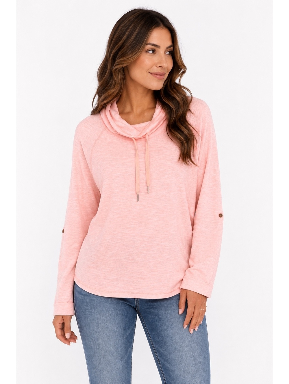 Calvin Klein Pink Cowl Neck Pullover Sweater Roll Tab Sleeve Women’s L